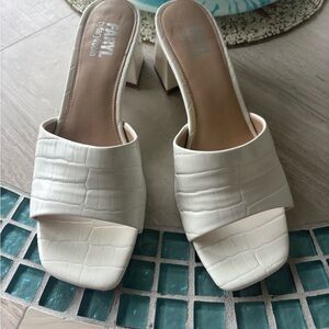 Farylrobin White Croc-Embossed Slide Mules